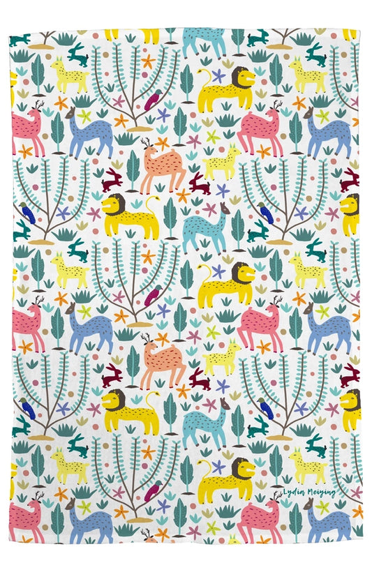 The Lion And The Hare White Tea Towel - Lydia Meiying